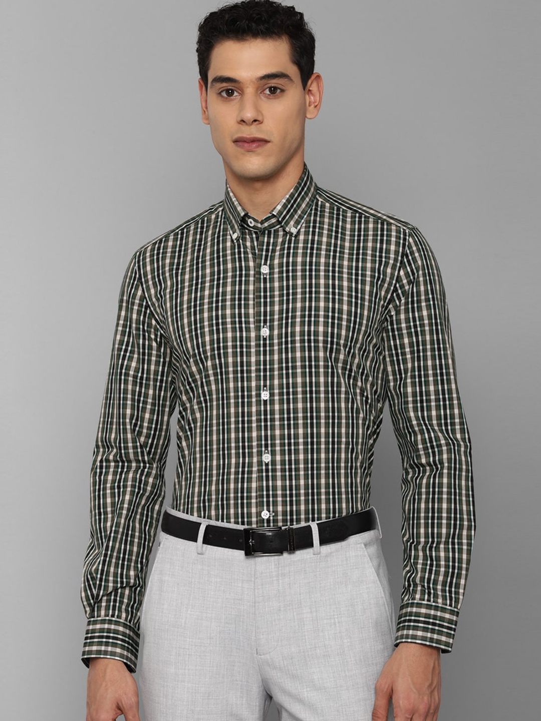 

Luxure by Louis Philippe Men Olive Green Slim Fit Tartan Checked Pure Cotton Formal Shirt