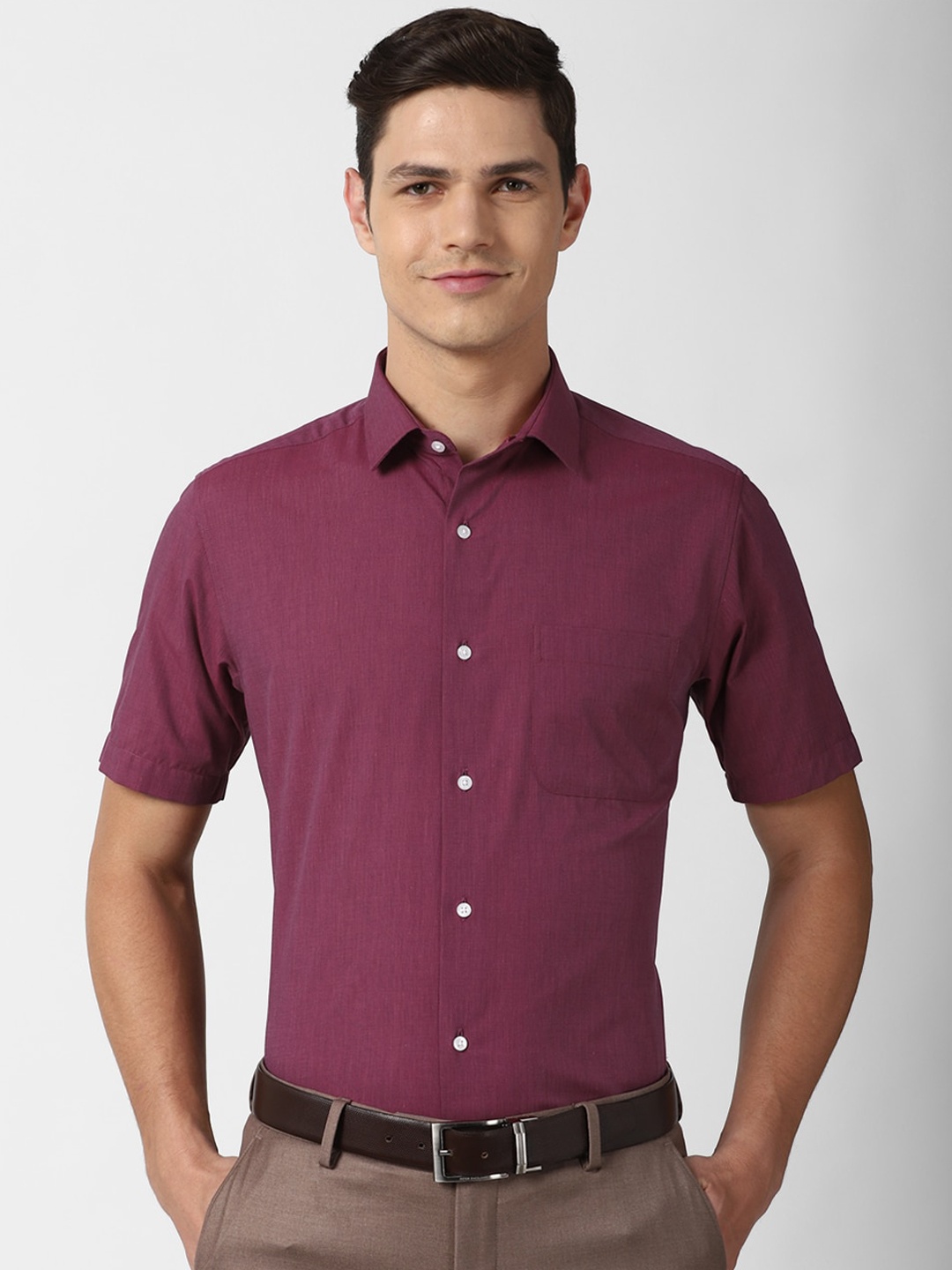 

Peter England Men Dark Mauve Solid Cotton Formal Shirt