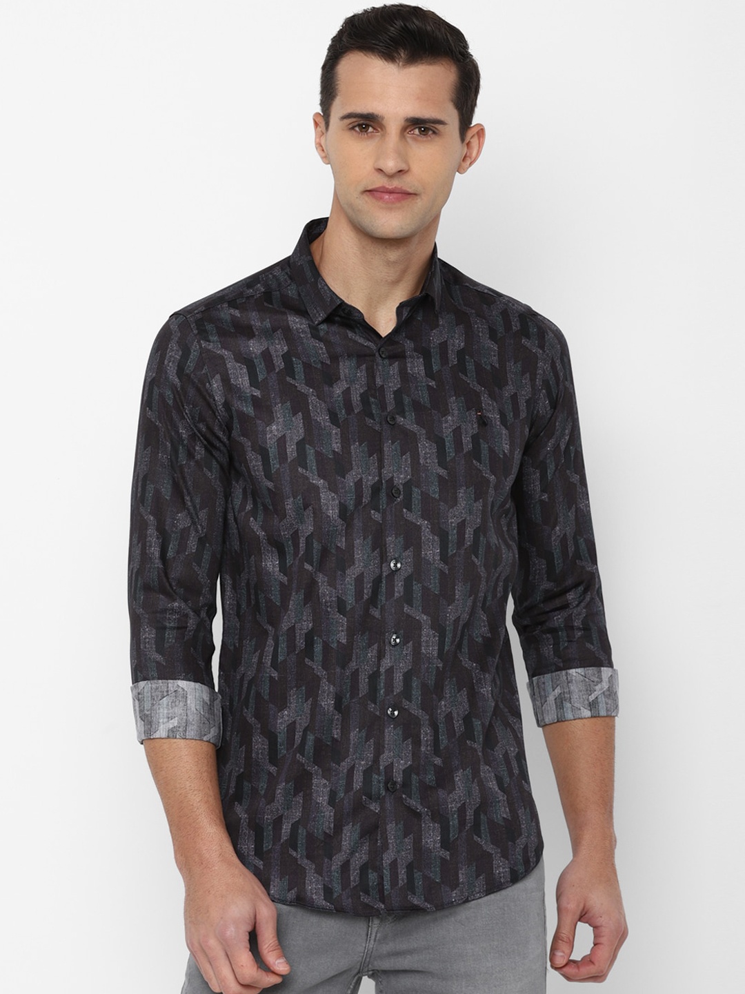 

SIMON CARTER LONDON Men Black Slim Fit Printed Pure Cotton Casual Shirt