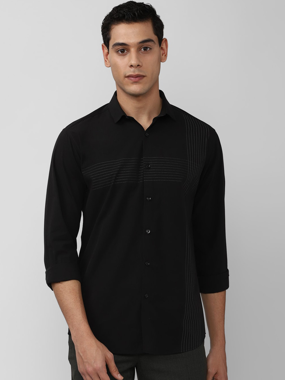 

V Dot Men Black Slim Fit Casual Shirt