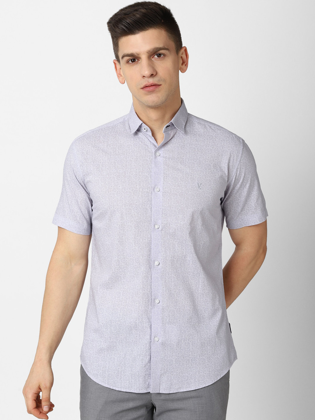 

V Dot Men Lavender Slim Fit Floral Printed Casual Shirt
