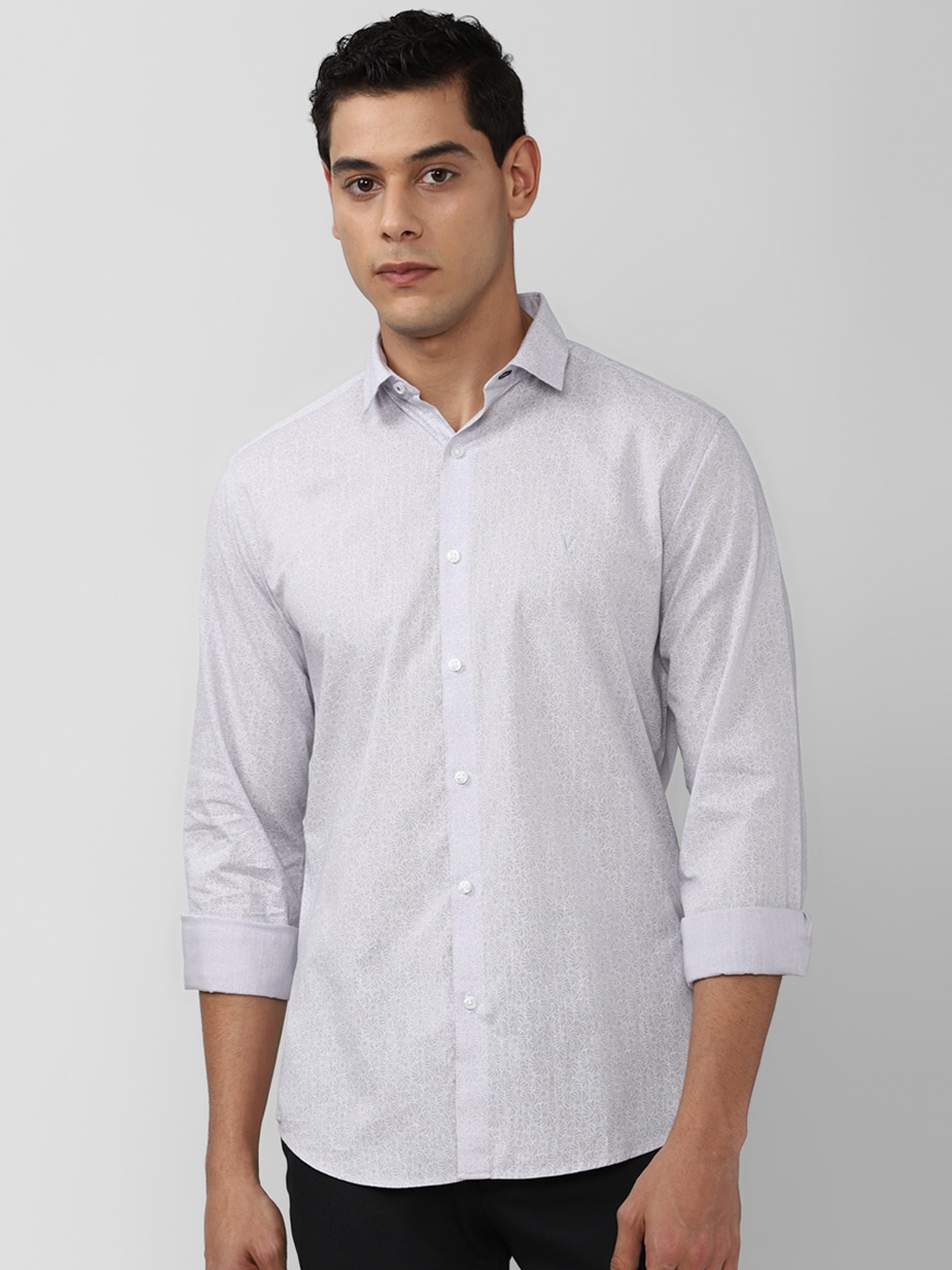 

V Dot Men Grey Slim Fit Printed Casual Shirt