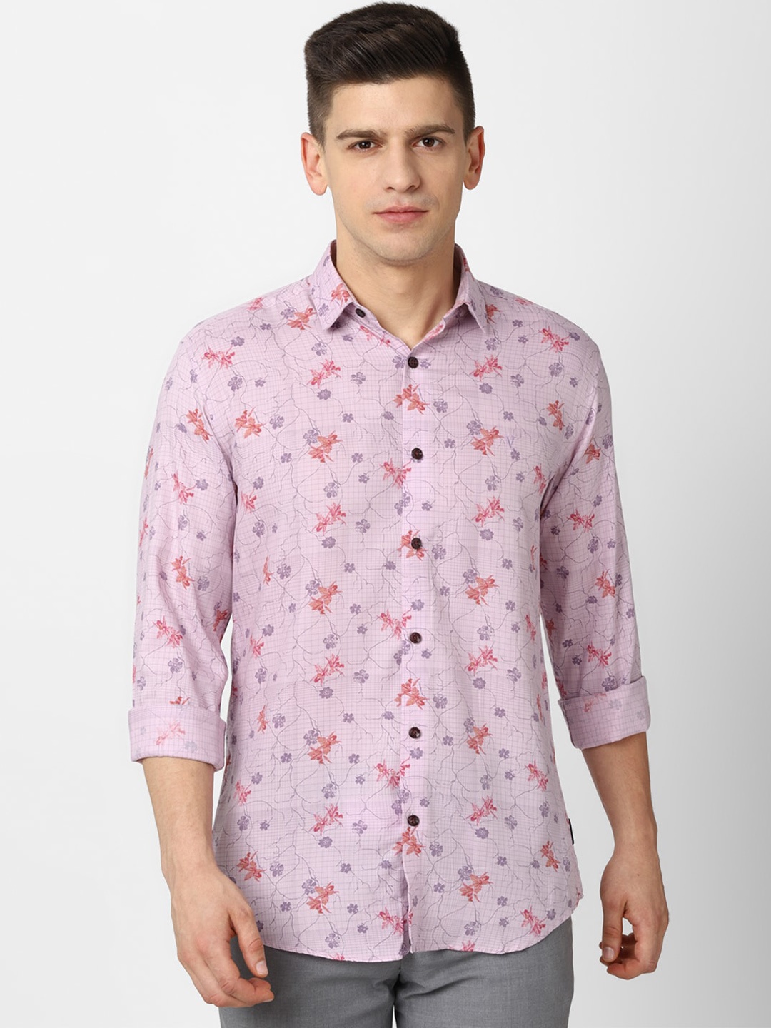 

V Dot Men Purple Slim Fit Floral Printed Casual Shirt