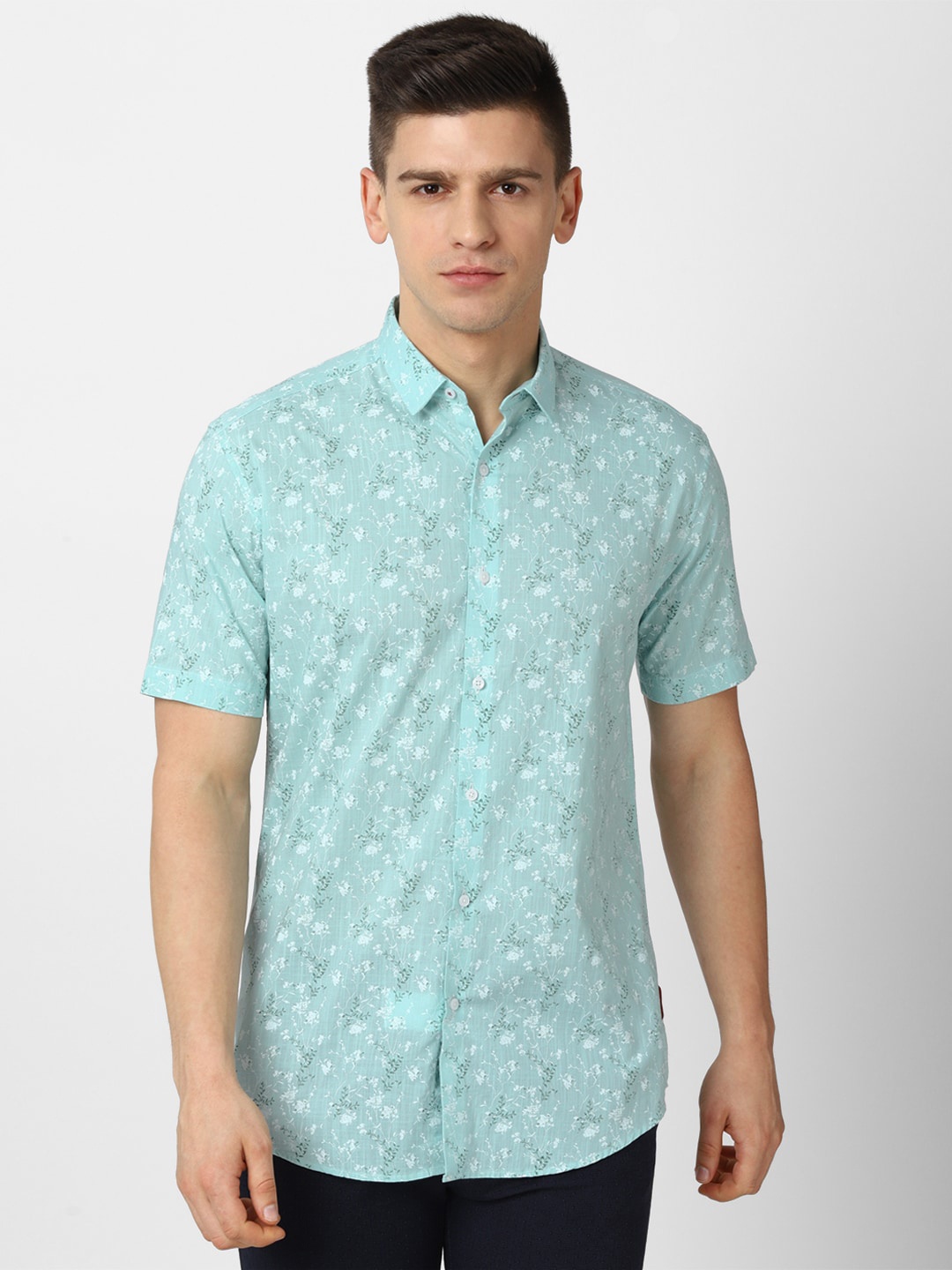 

V Dot Men Green Slim Fit Floral Printed Casual Shirt