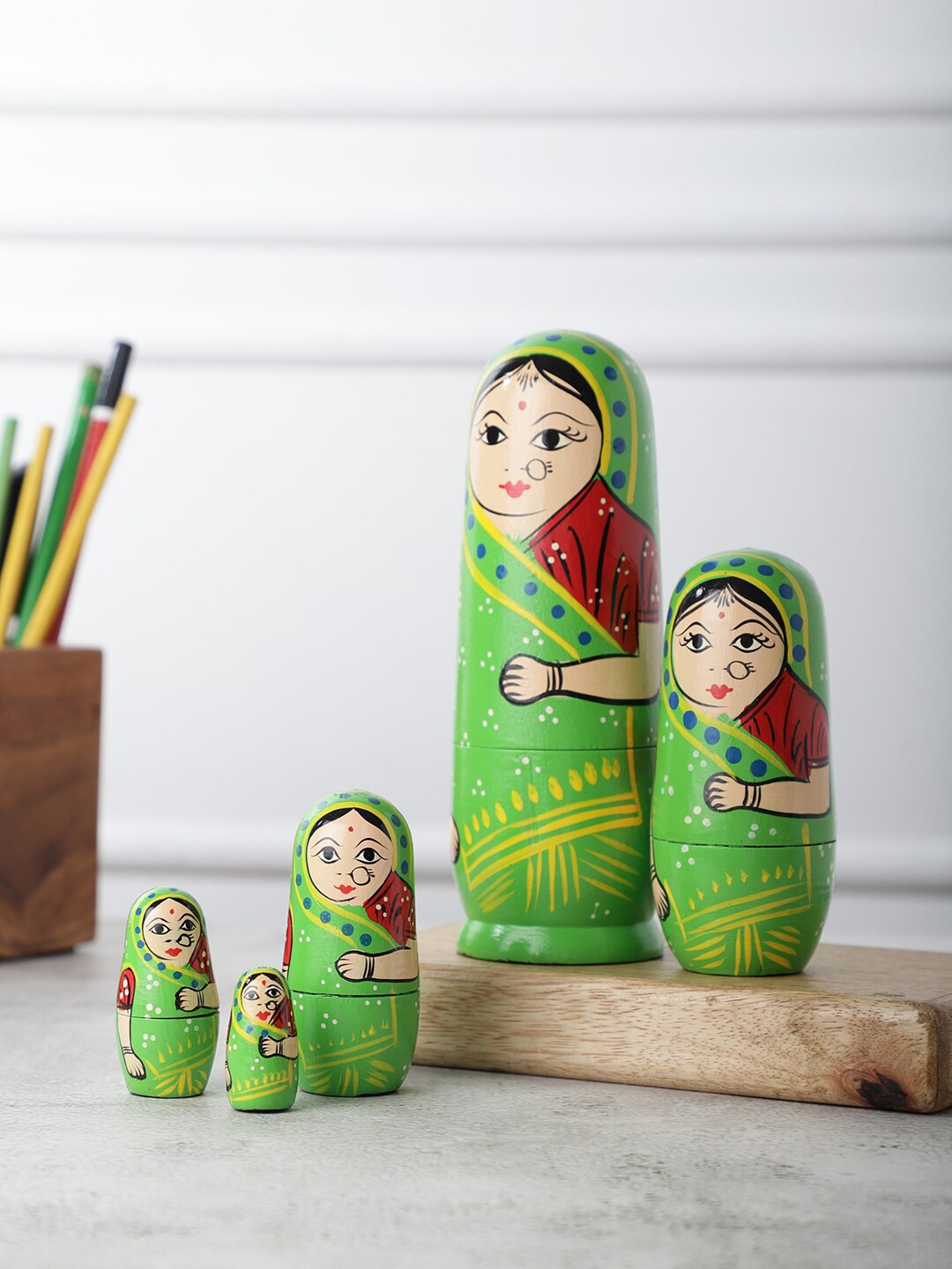 

VarEesha Multi-Colored Hand Painted Wood Doll Showpieces