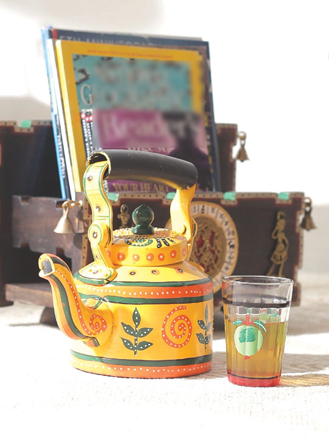 

VarEesha Yellow RajRang Hand Painted Kettle Decorative Showpieces