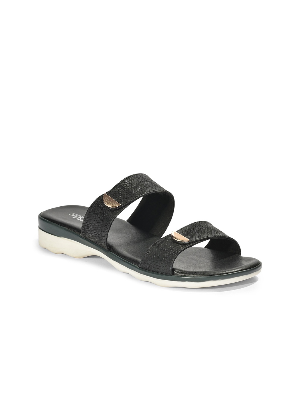 

Liberty Women Black Textured Open Toe Flats