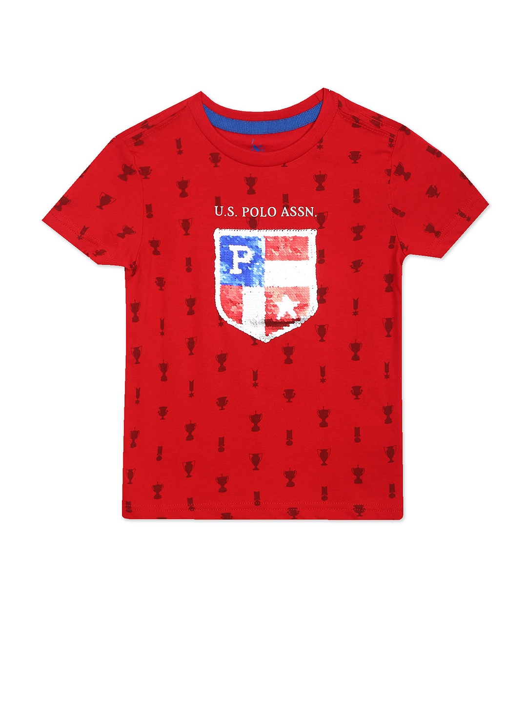 

U S Polo Assn Boys Red Printed Cotton T-shirt