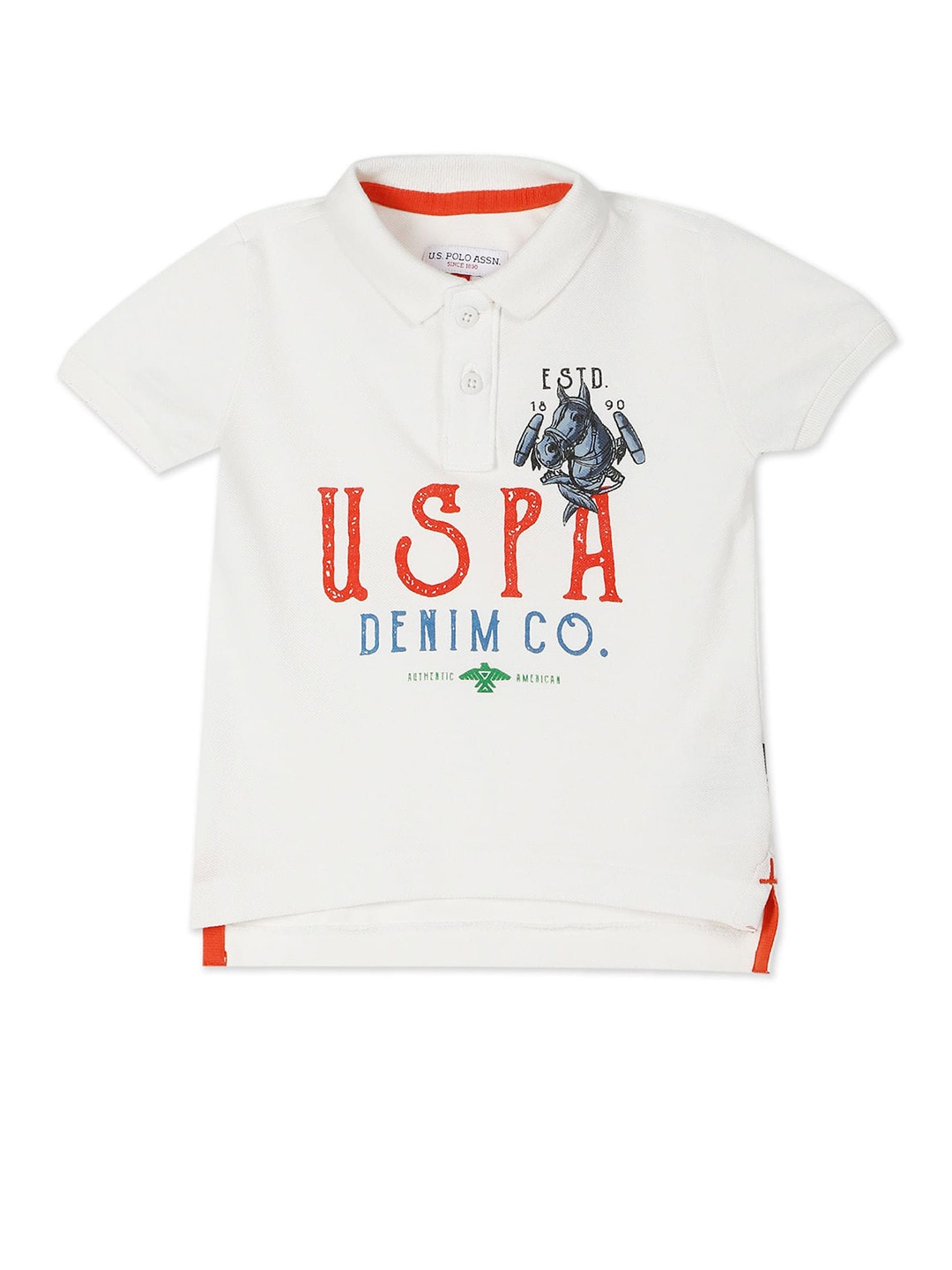 

U S Polo Assn Boys White & Red Typography Printed Polo Collar T-shirt
