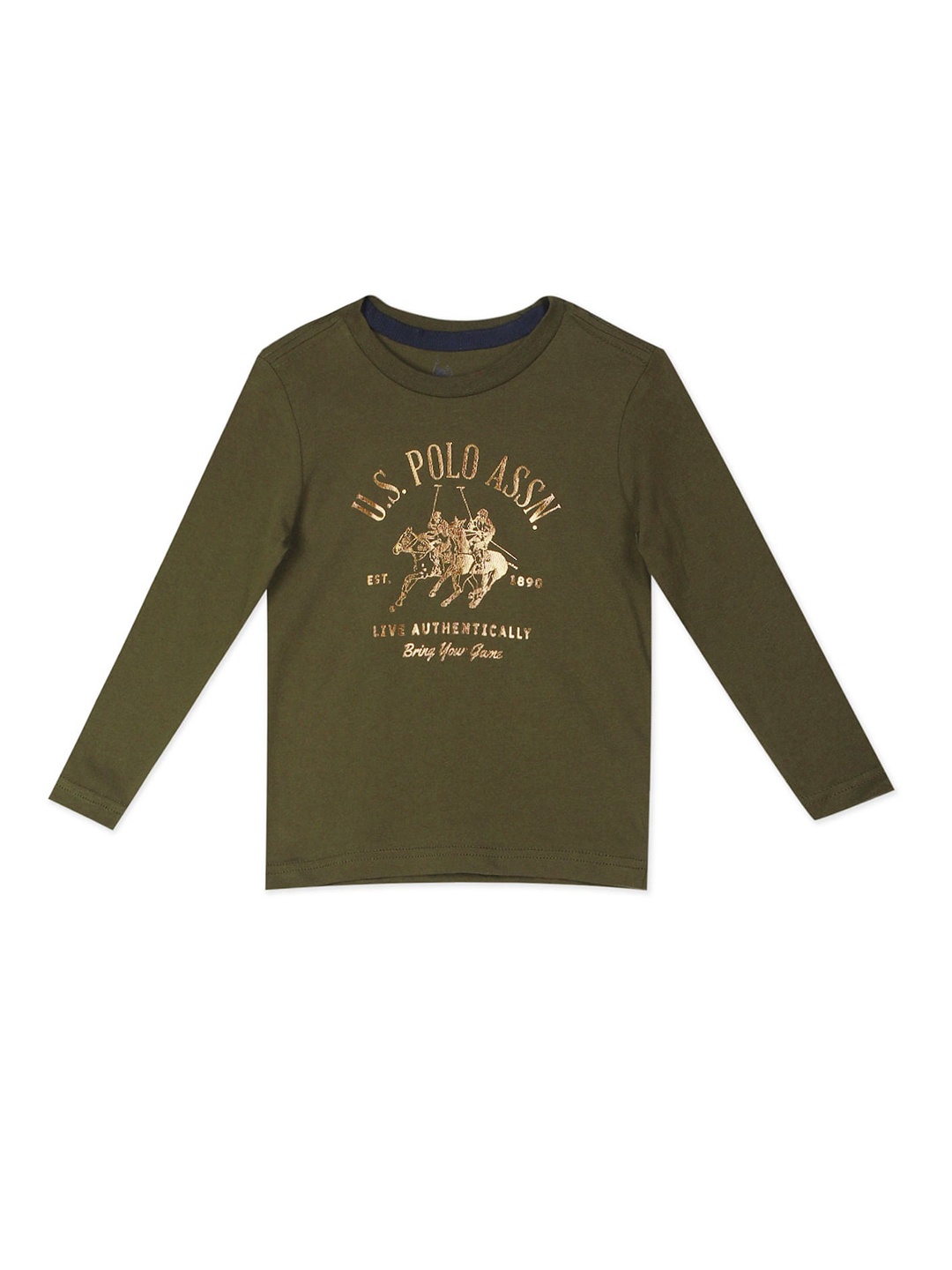 

U S Polo Assn Boys Green Typography Printed Long Sleeve Round Neck Regular T-shirt