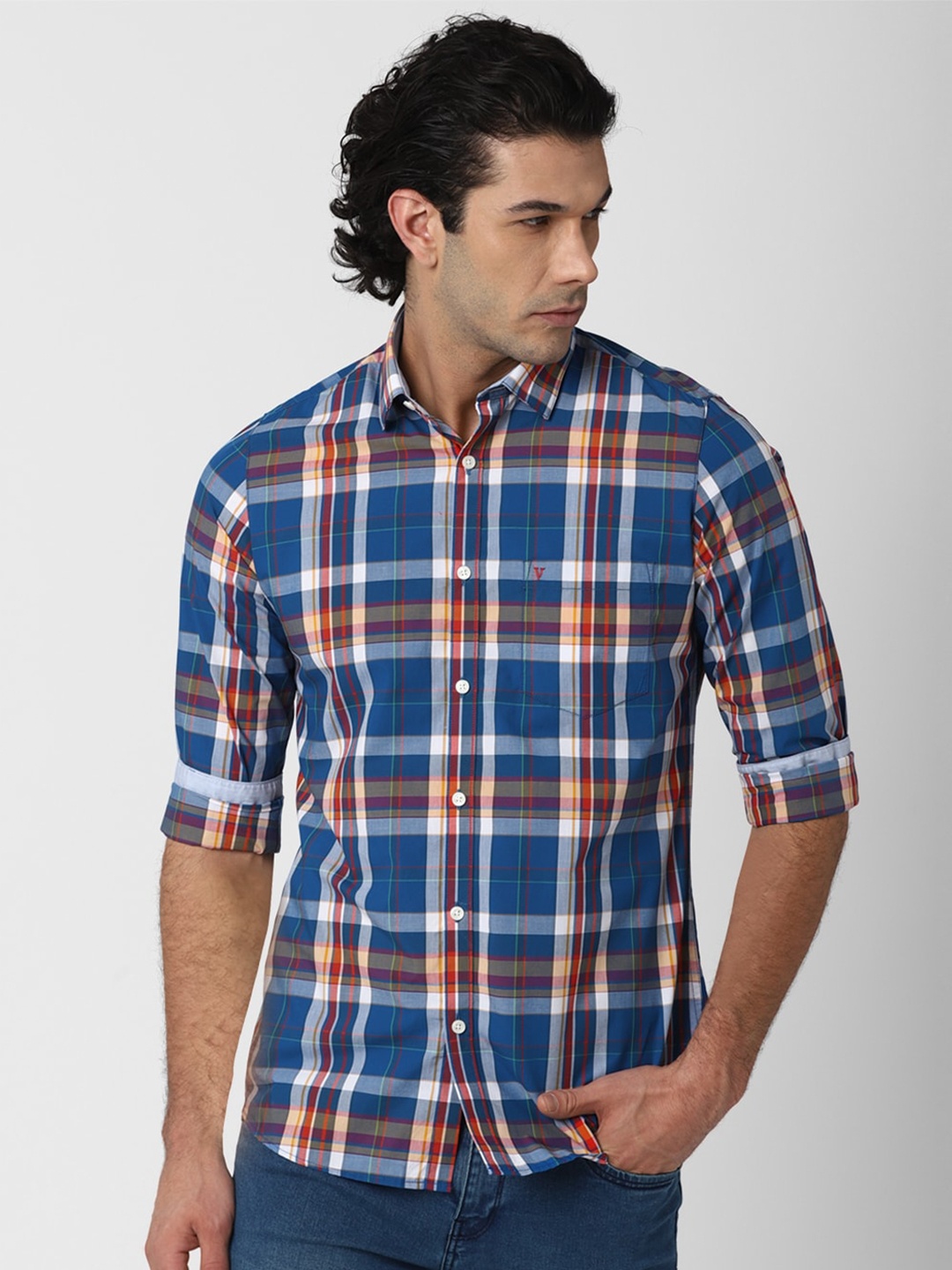 

Van Heusen Sport Men Blue Slim Fit Tartan Checks Checked Casual Shirt