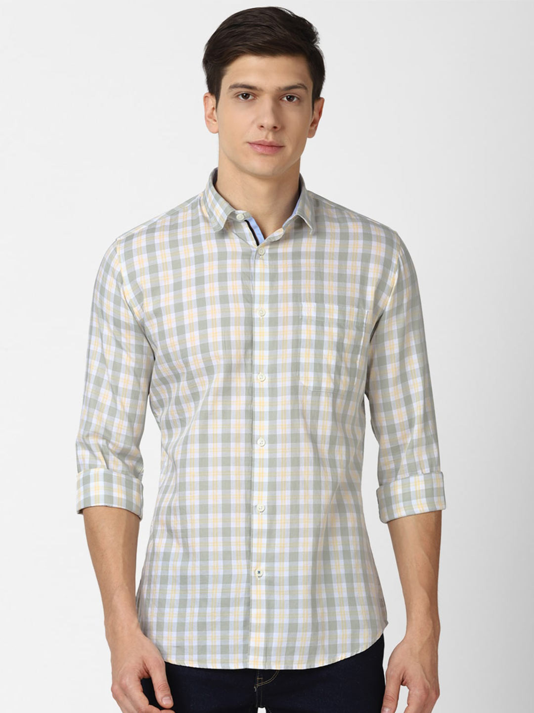 

Van Heusen Sport Men Green Slim Fit Tartan Checks Checked Casual Shirt