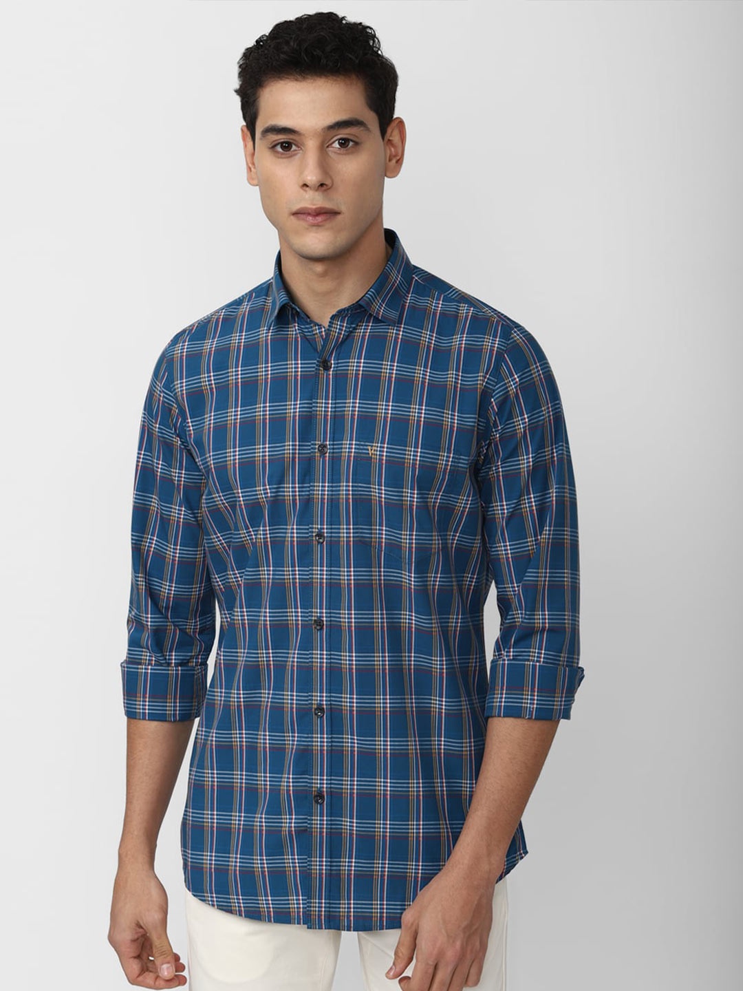 

Van Heusen Sport Men Blue Slim Fit Tartan Checks Checked Casual Shirt