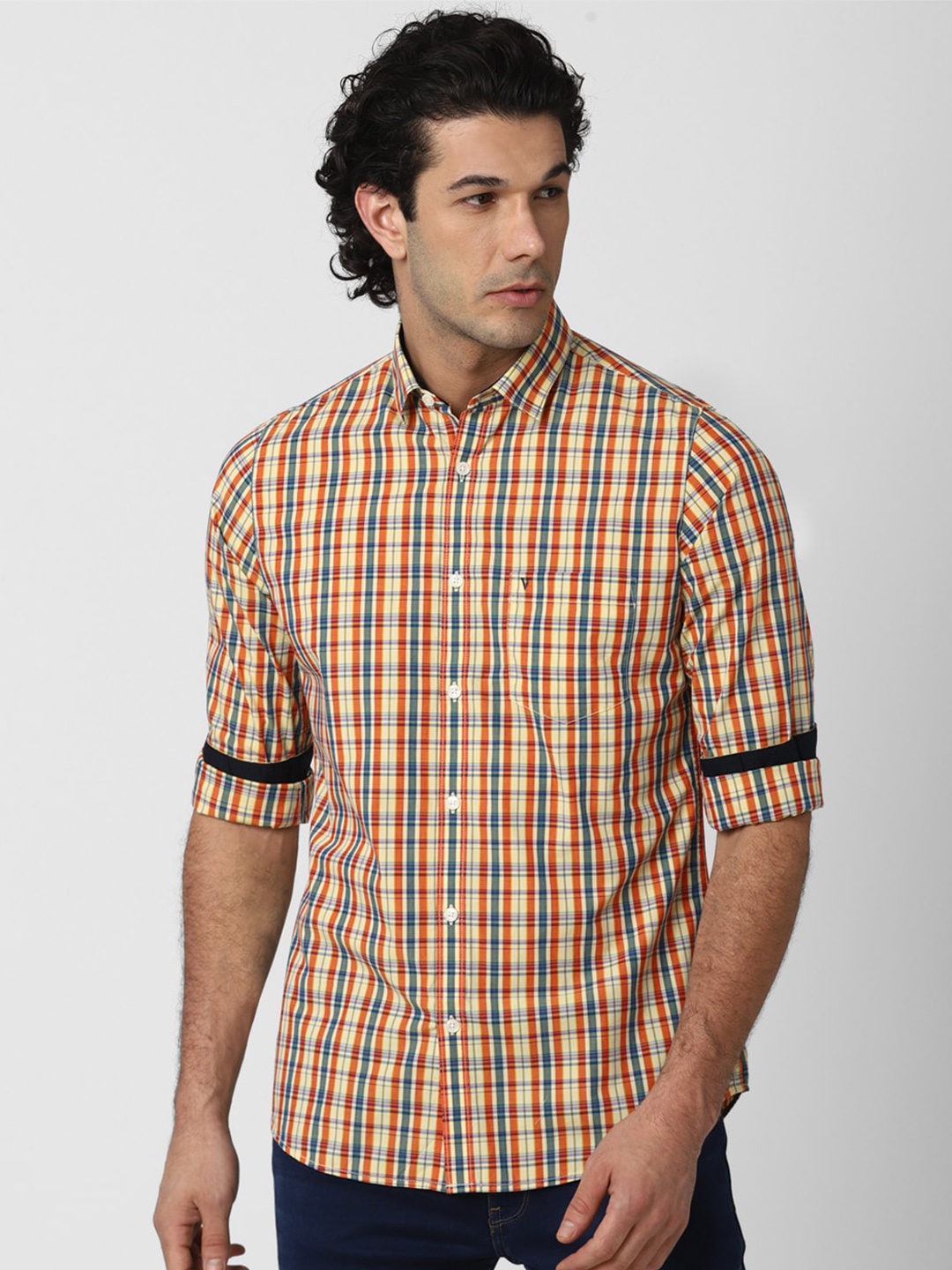 

Van Heusen Sport Men Yellow Slim Fit Tartan Checks Checked Casual Shirt