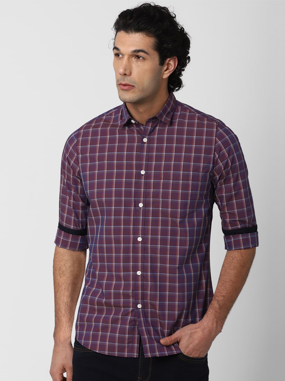 

Van Heusen Sport Men Purple Slim Fit Grid Tattersall Checks Checked Casual Shirt