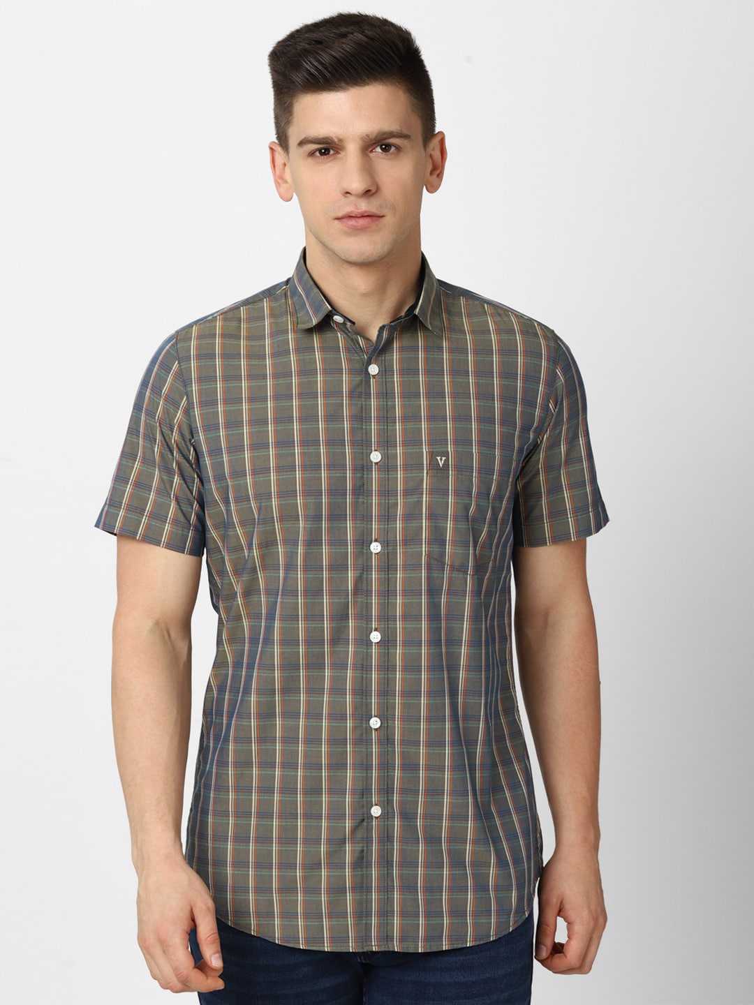 

Van Heusen Sport Men Grey Slim Fit Tartan Checks Checked Casual Shirt