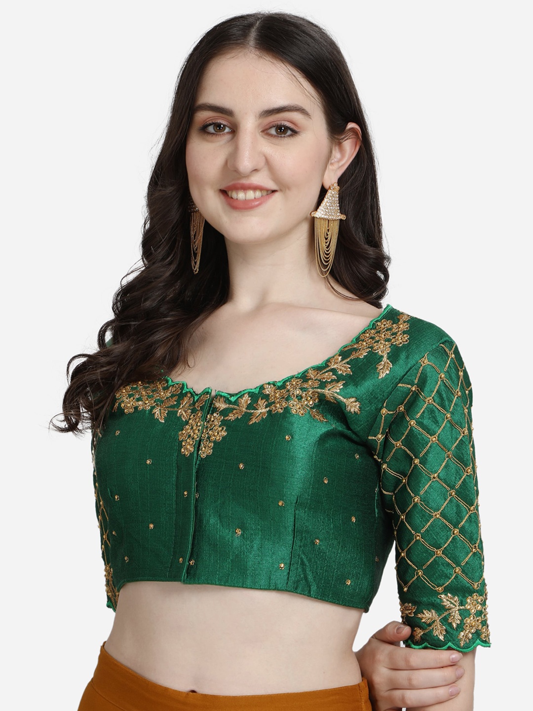 

Mesmore Women Green Embroidered Silk Saree Blouse