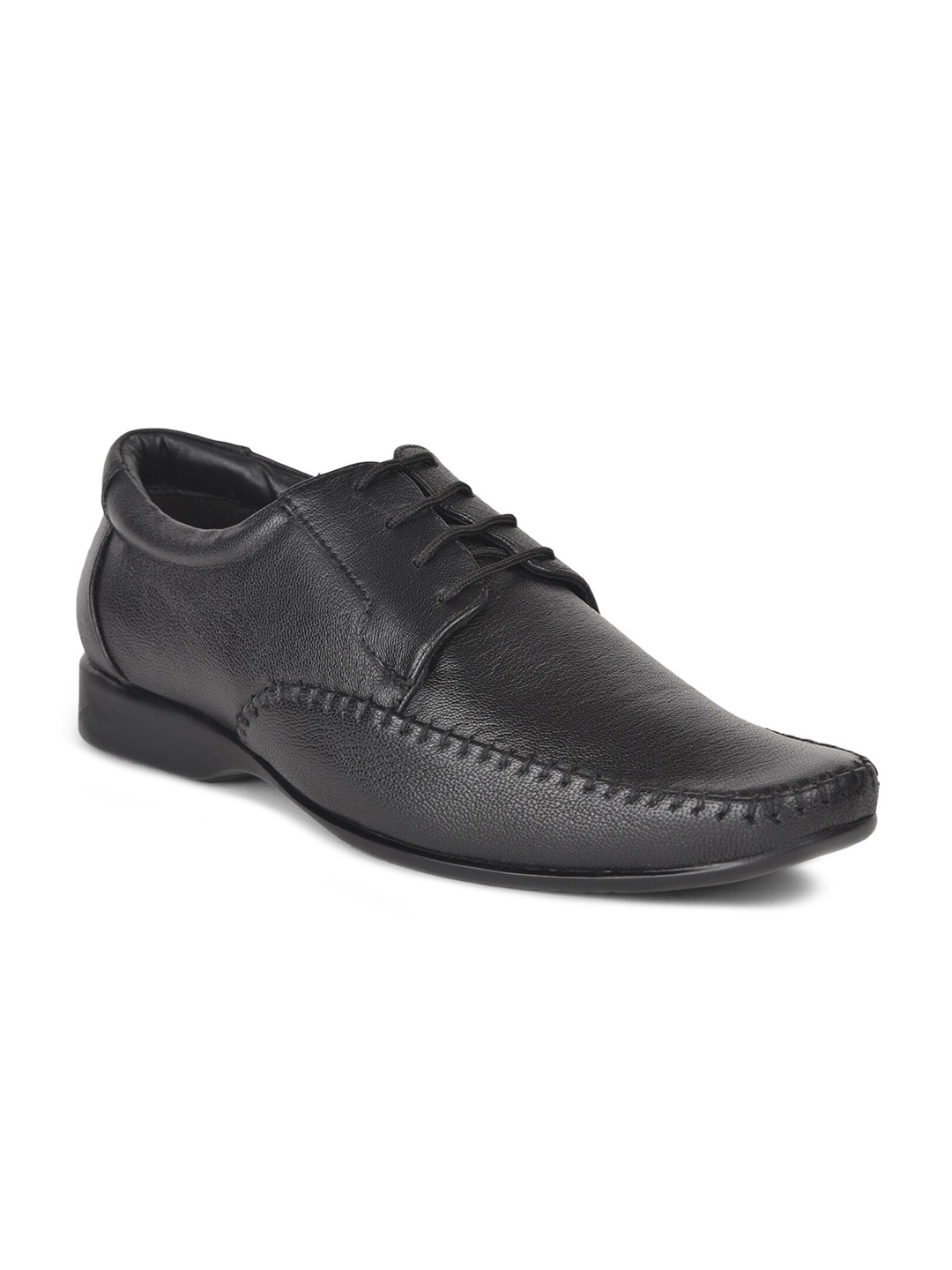 

Liberty Men Black Solid Leather Formal Derby Shoes