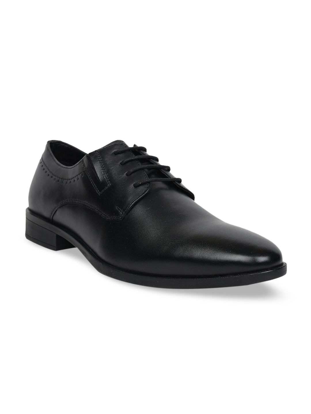 

Liberty Men Black Solid Leather Formal Derby Shoes