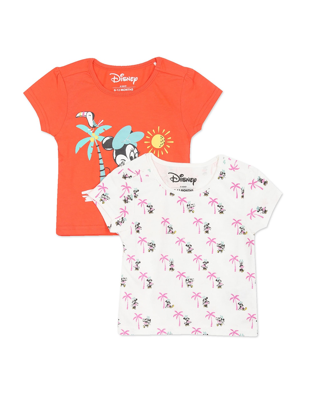 

Colt Girls Orange & White Set Of 2 Printed Cotton T-shirt