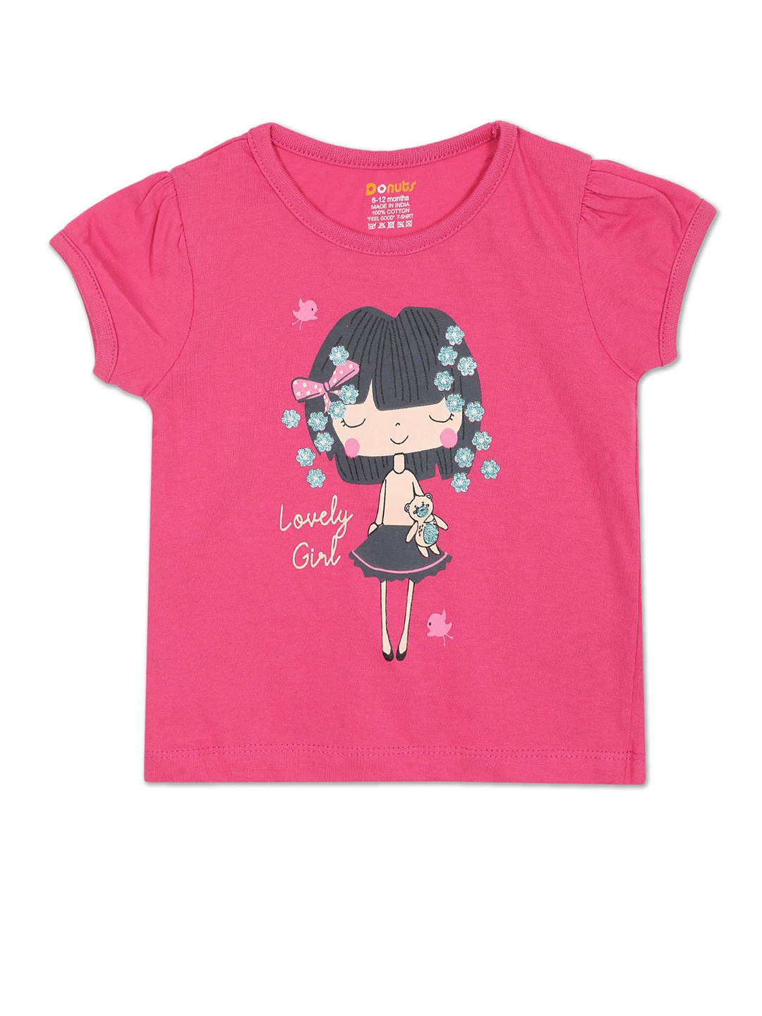 

Donuts Girls Pink Printed Pure Cotton T-shirt