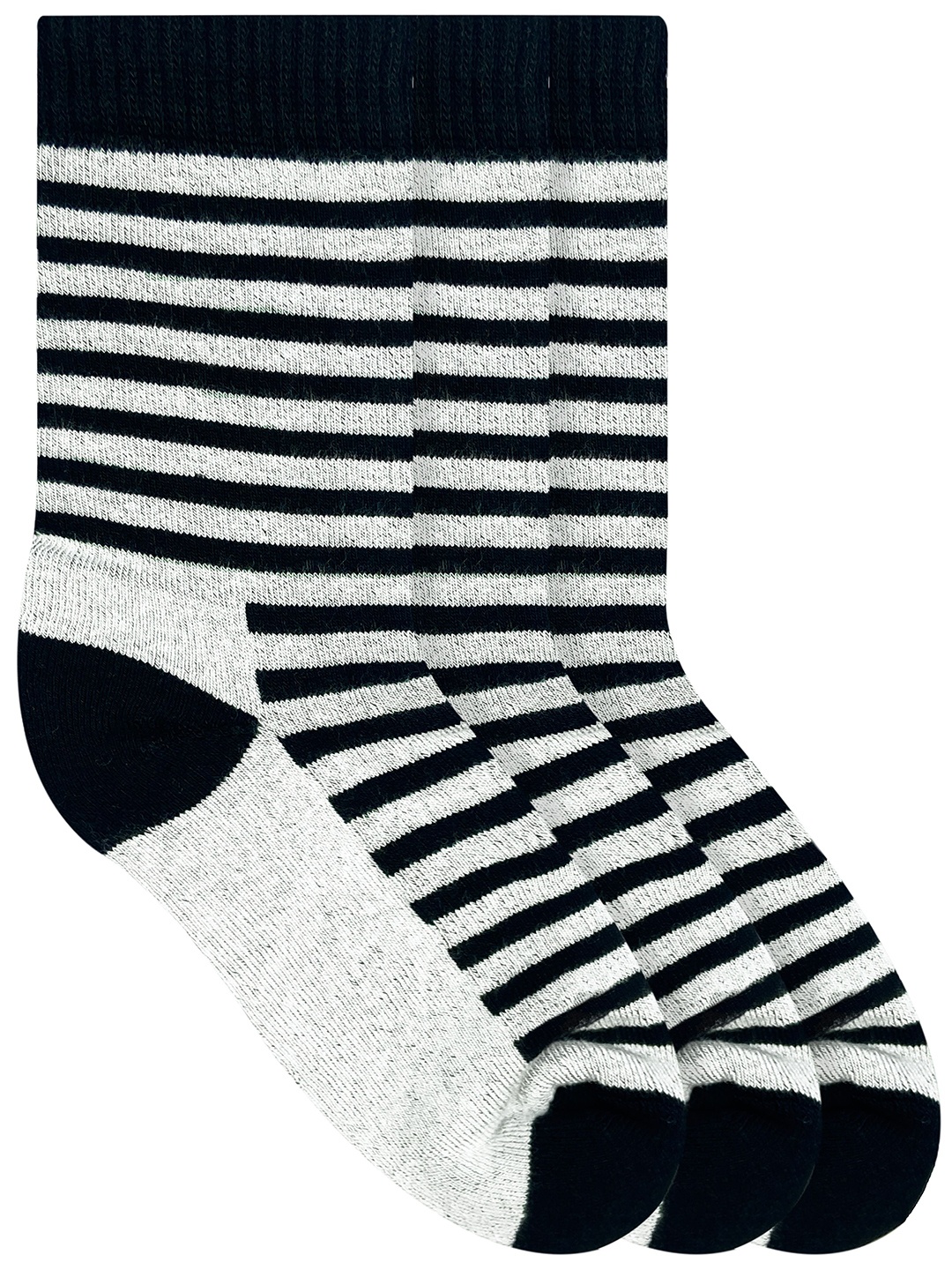 

Heelium Kids Pack Of 3 Striped Pure Bamboo Calf-Length Socks, Black