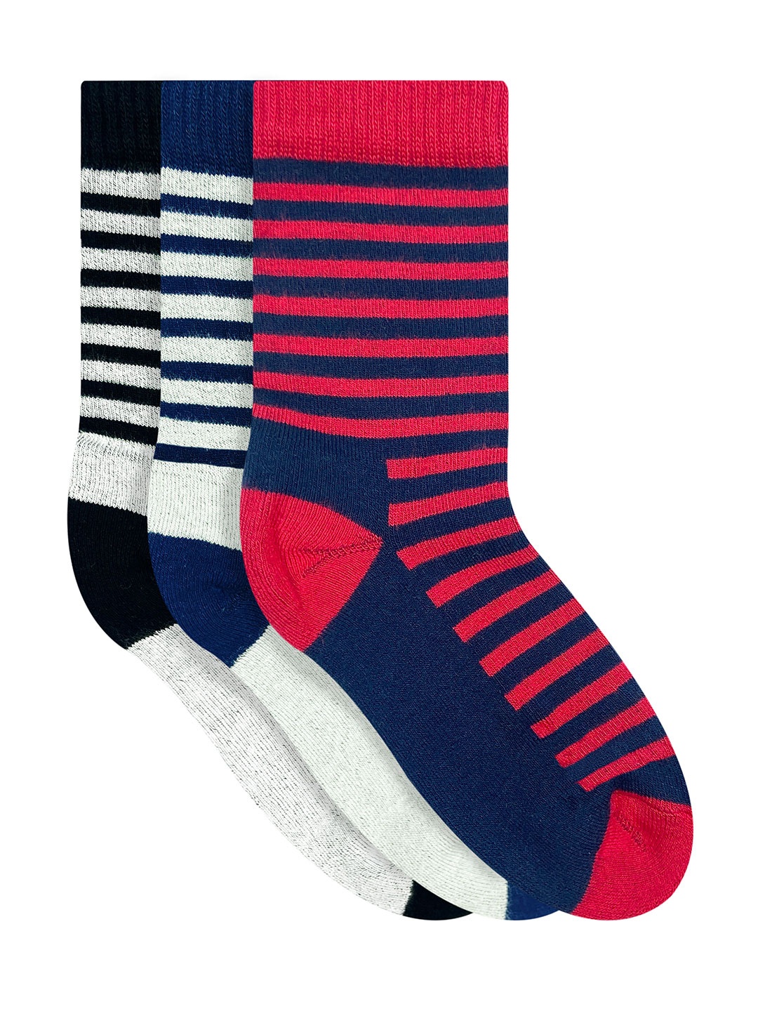 

Heelium Kids Pack Of 3 Striped Pure Bamboo Calf-Length Socks, Pink