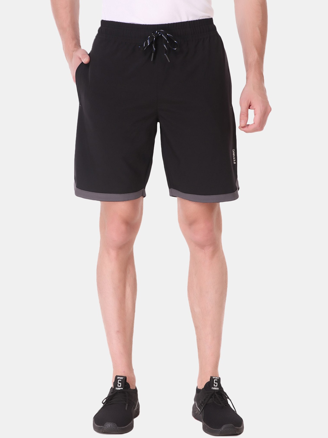 FITINC Men Black Colourblocked Running Sports Shorts