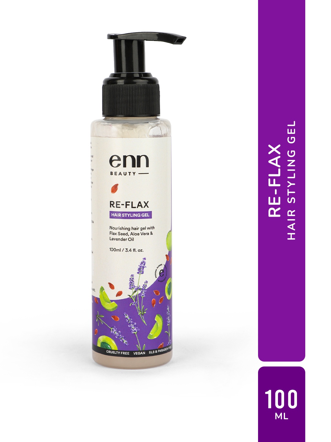 

ENN Re-Flax Frizz Control Hair Styling Gel with Flax Seed & Aloe Vera - 100ml, Purple