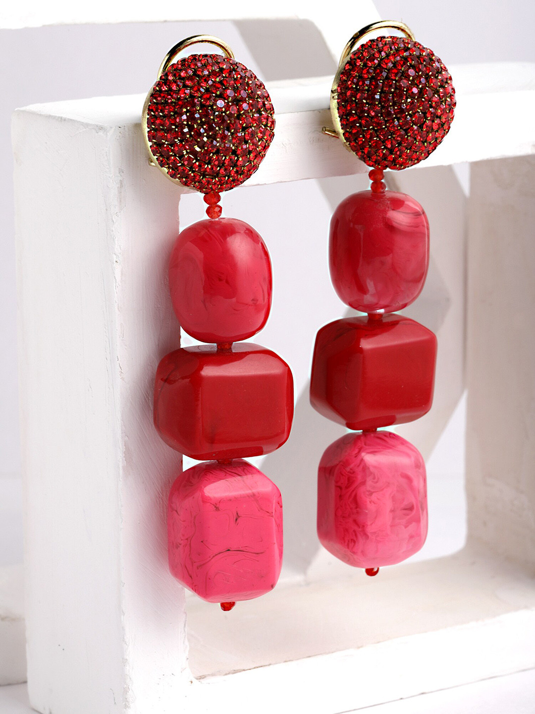 

Bijoux by Priya Chandna Red Gold Plated Contemporary Drop Earrings