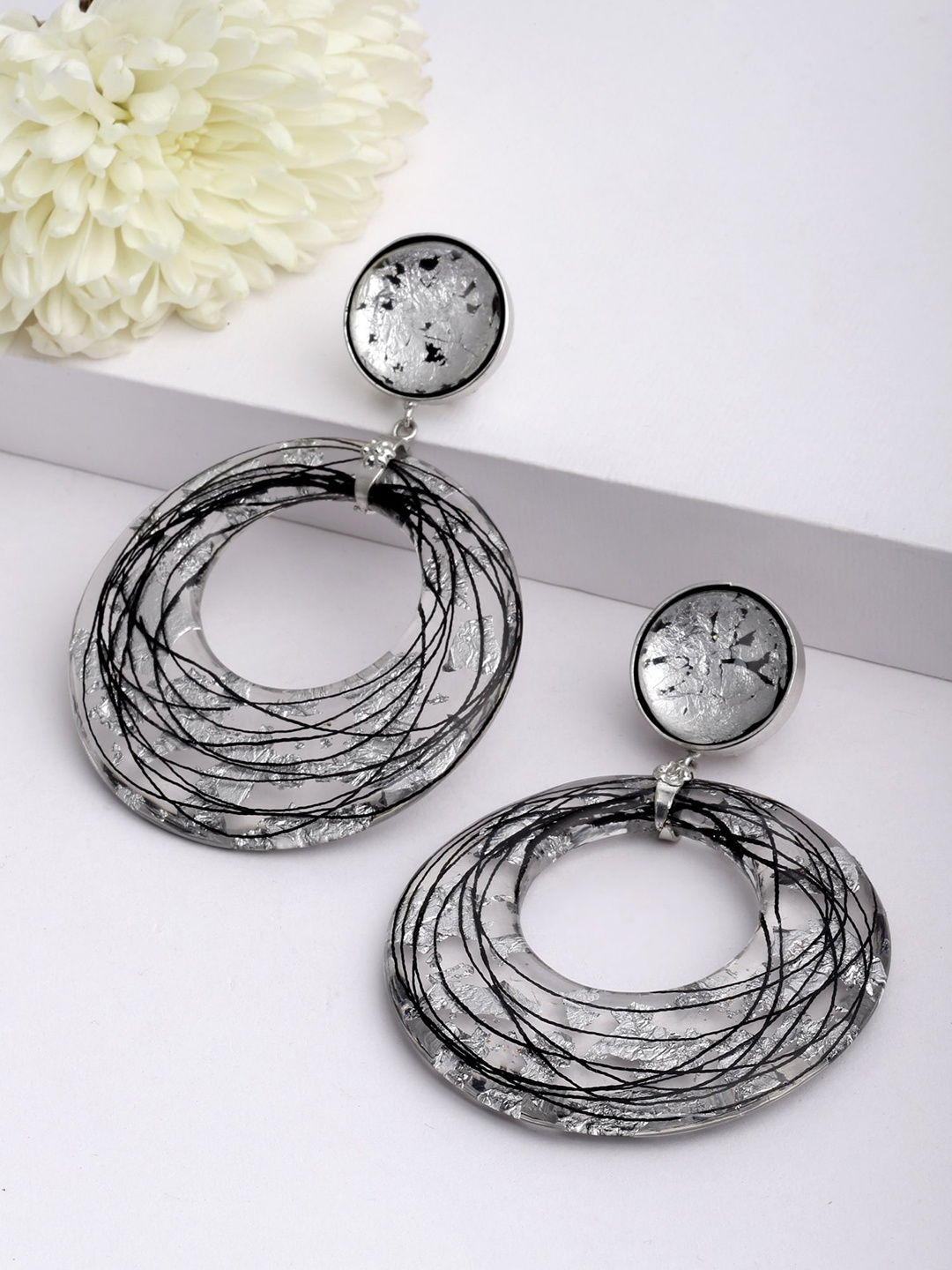 

Bijoux by Priya Chandna Silver-Plated Contemporary Drop Earrings