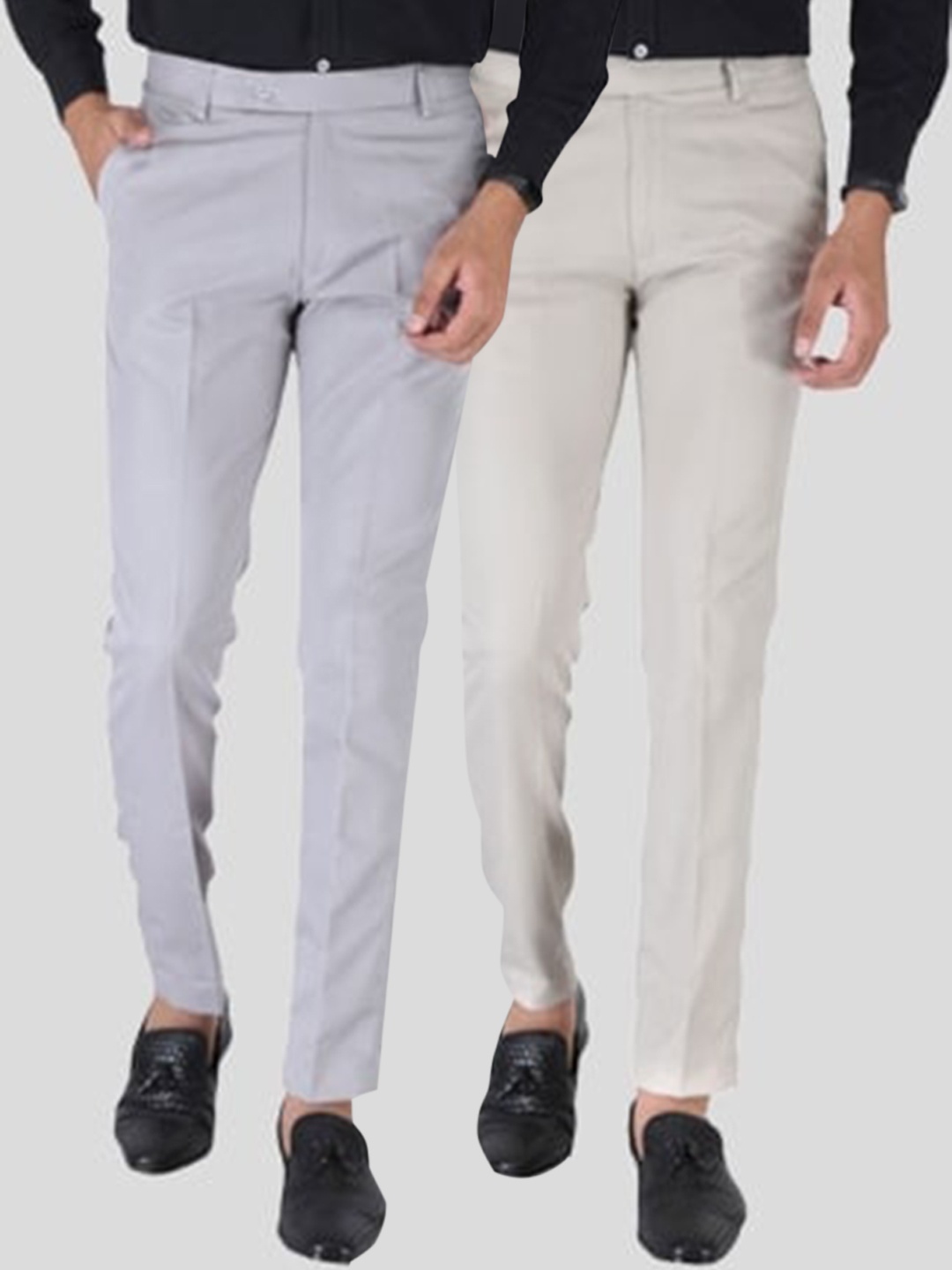

Srey trends Men Pack of 2 Smart Slim Fit High-Rise Formal Trousers, Blue