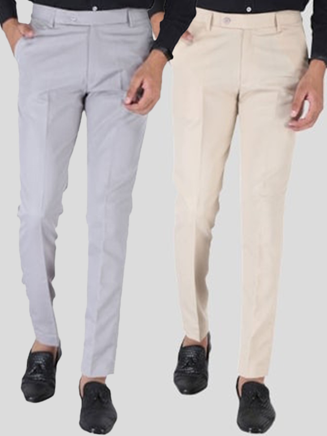 

Srey trends Men Pack of 2 Smart Slim Fit High-Rise Formal Trousers, Blue