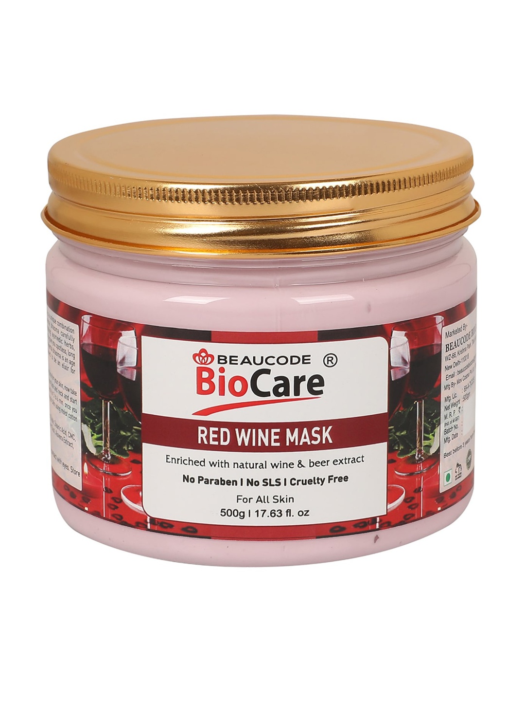 

BEAUCODE BIOCARE Red Wine Face & Body Mask with Natural Wine & Beer Extract - 500 g, Pink