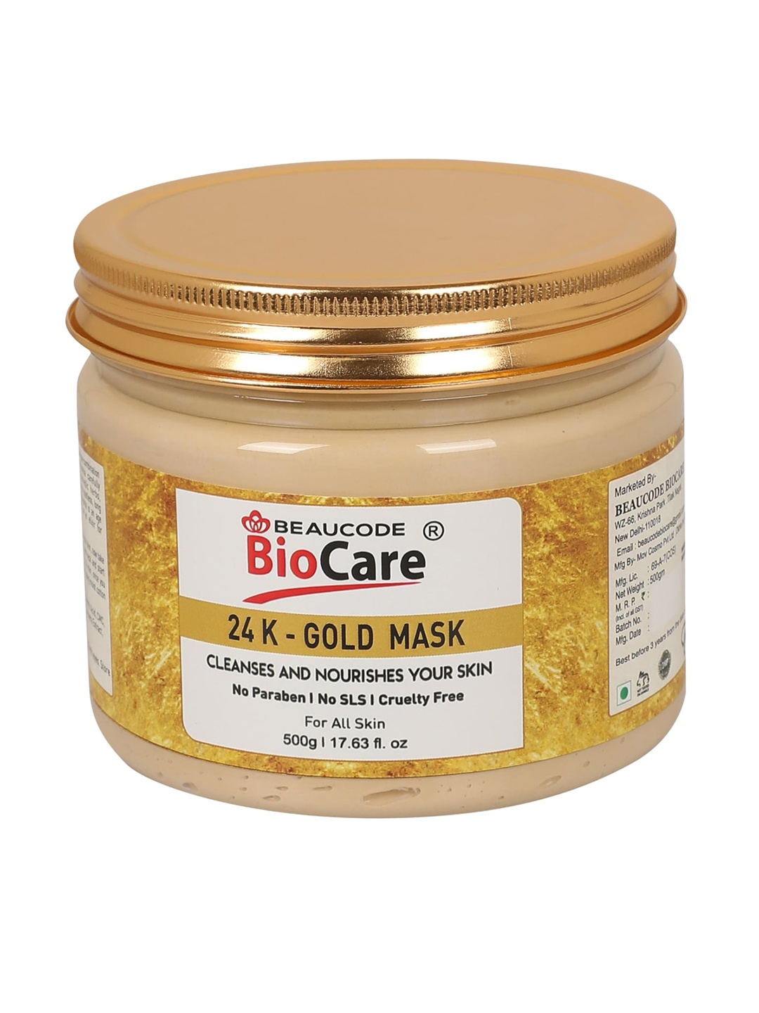 

BEAUCODE BIOCARE 24K-Gold Face and Body Mask for Skin Nourishing & Cleansing - 500 g