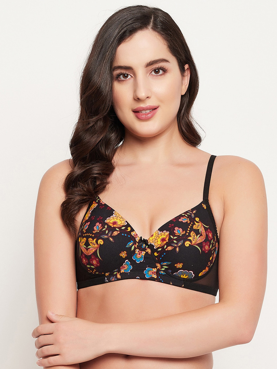 

Clovia Black & Orange Floral Bra Lightly Padded