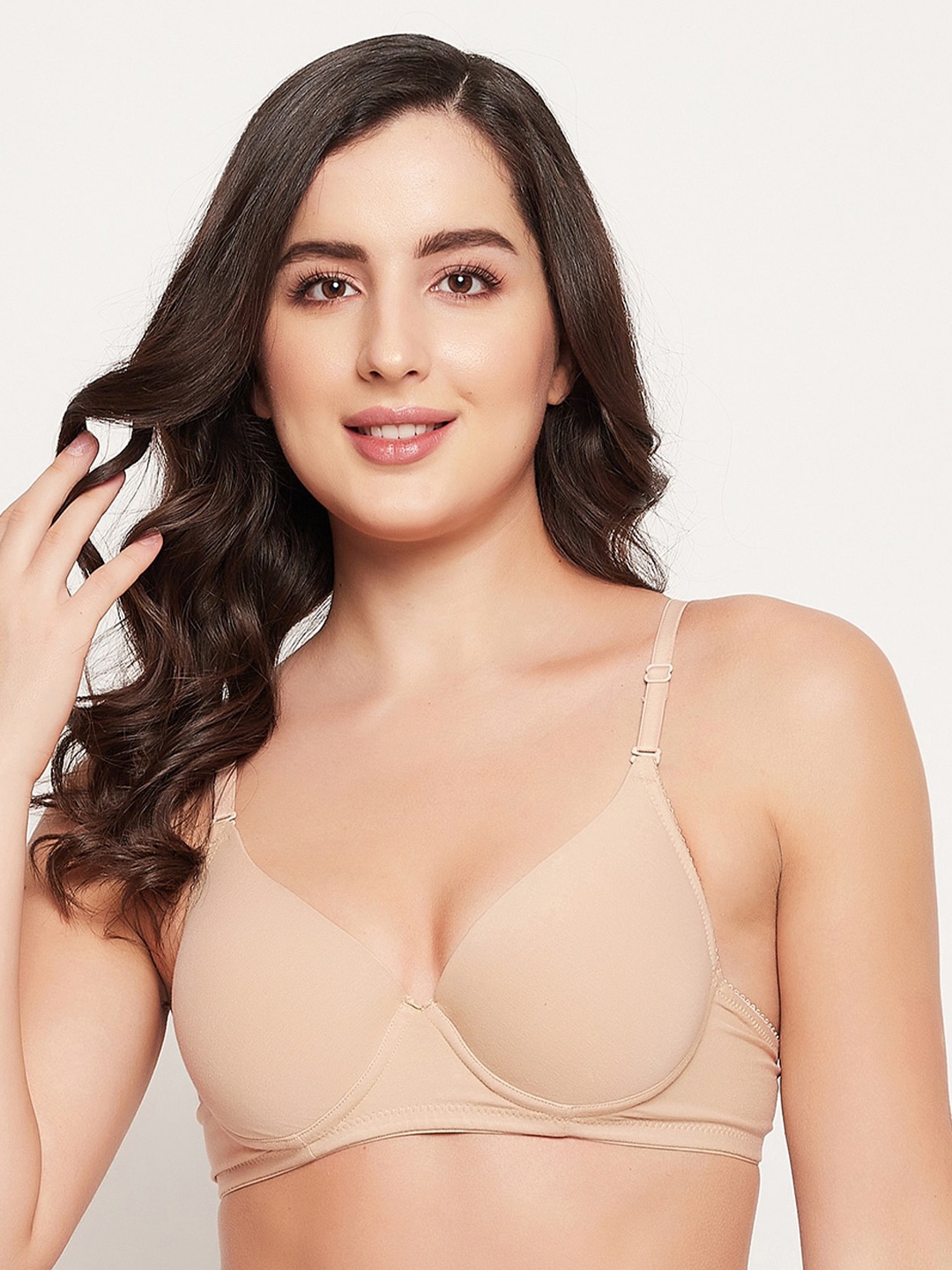 

Clovia Level 1 Underwired Demi Cup Multiway Cotton Rich Push-Up Bra BR1496P2442B, Beige