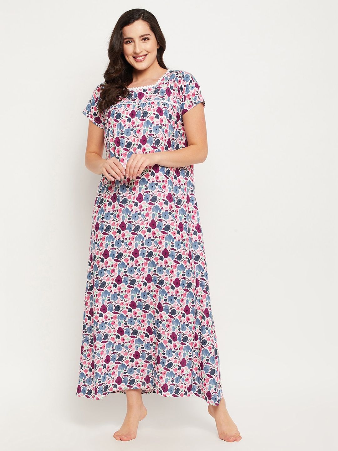 

Clovia White Printed Maxi Nightdress