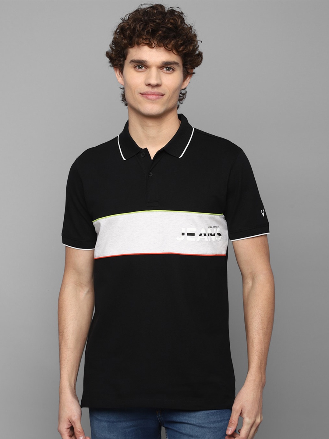 

Allen Solly Sport Men Black Colourblocked Polo Collar T-shirt