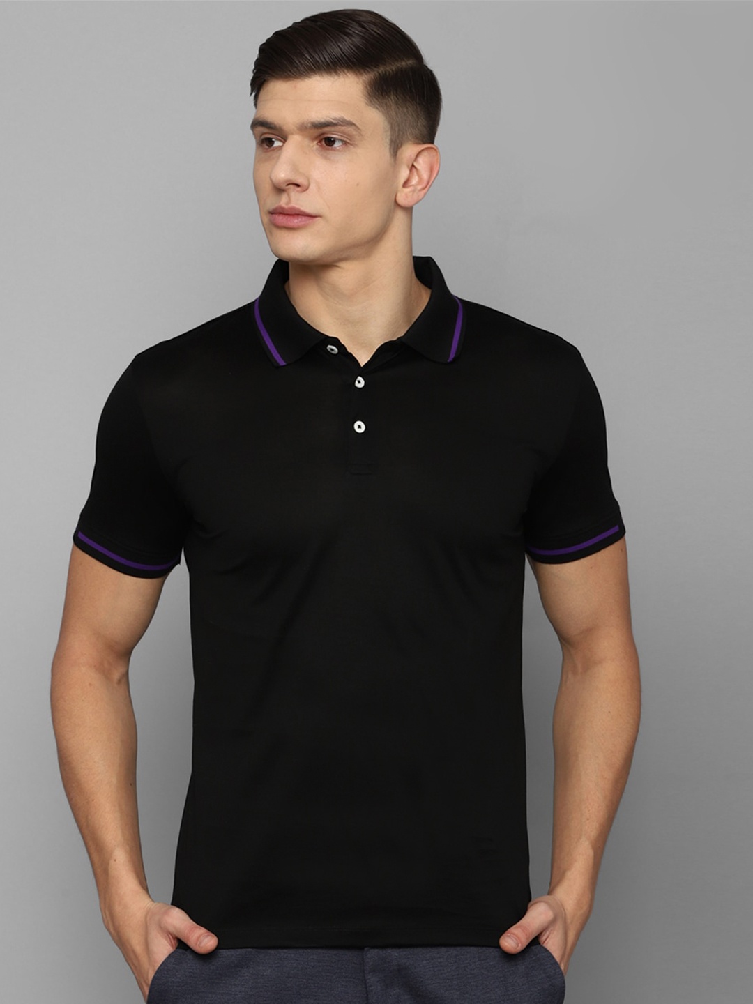 

Luxure by Louis Philippe Men Black Polo Collar Pure Cotton Slim Fit T-shirt