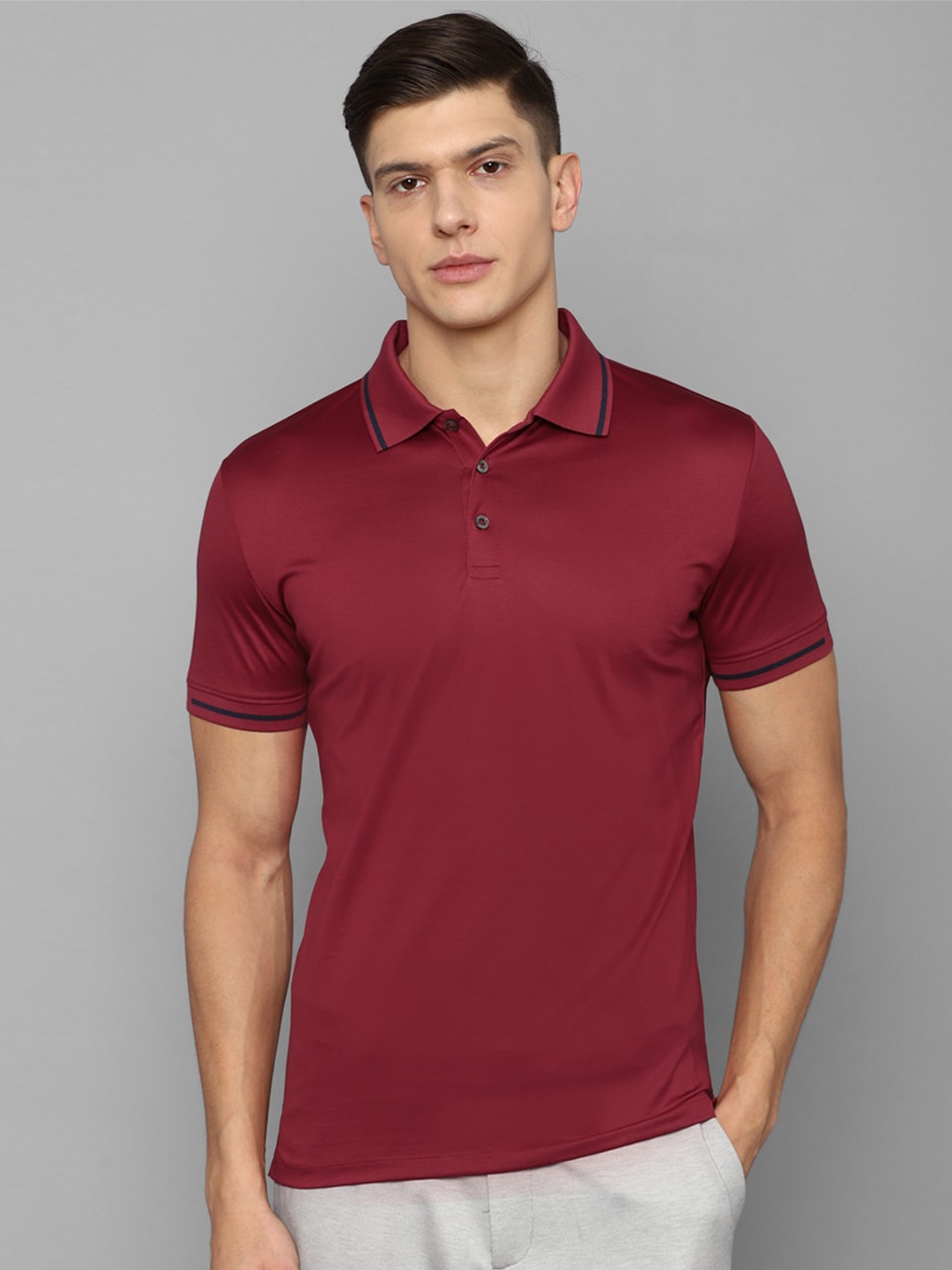

Luxure by Louis Philippe Men Maroon Polo Collar Slim Fit Pure Cotton T-shirt