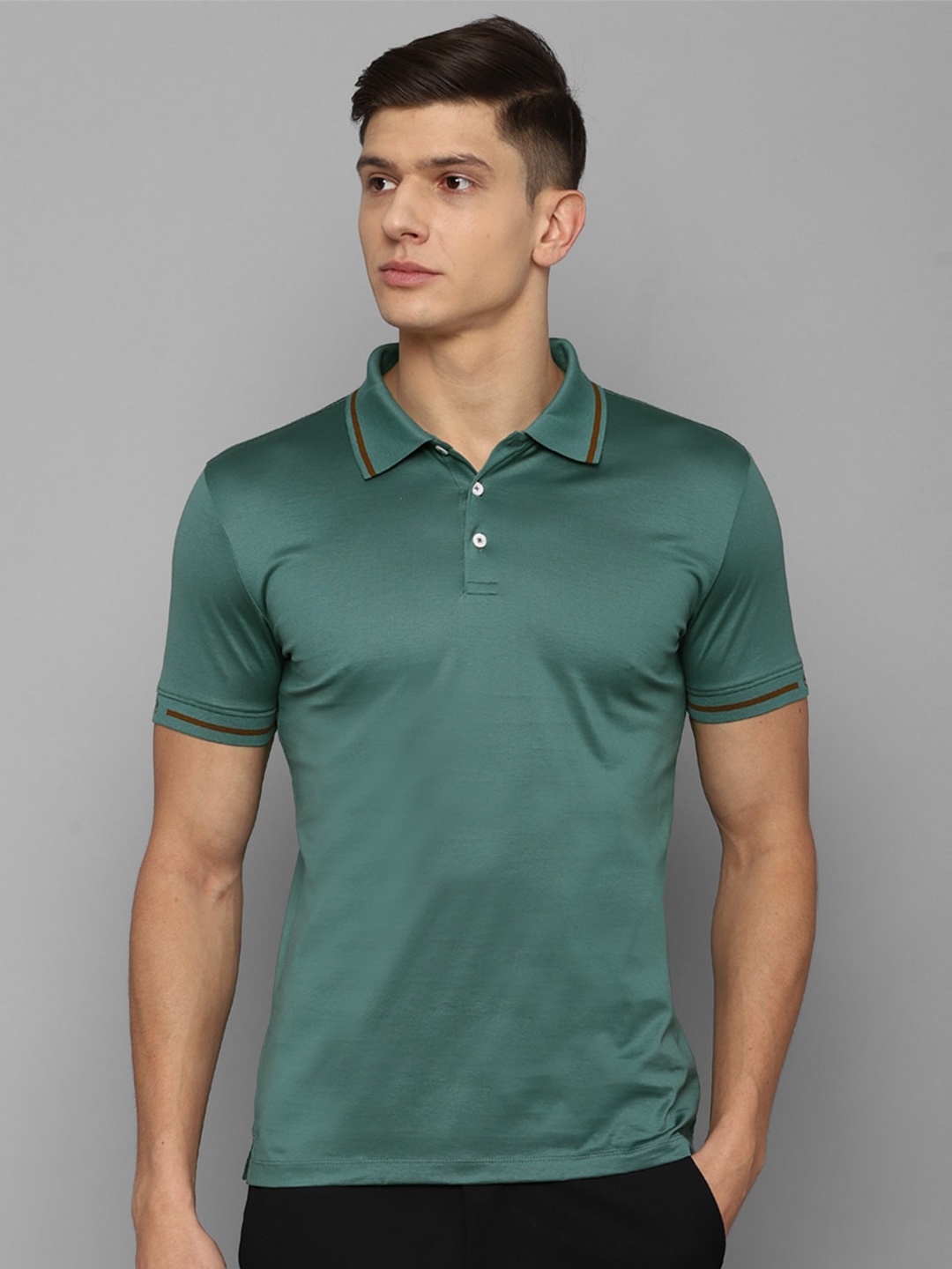 

Luxure by Louis Philippe Men Green Polo Collar Slim Fit T-shirt