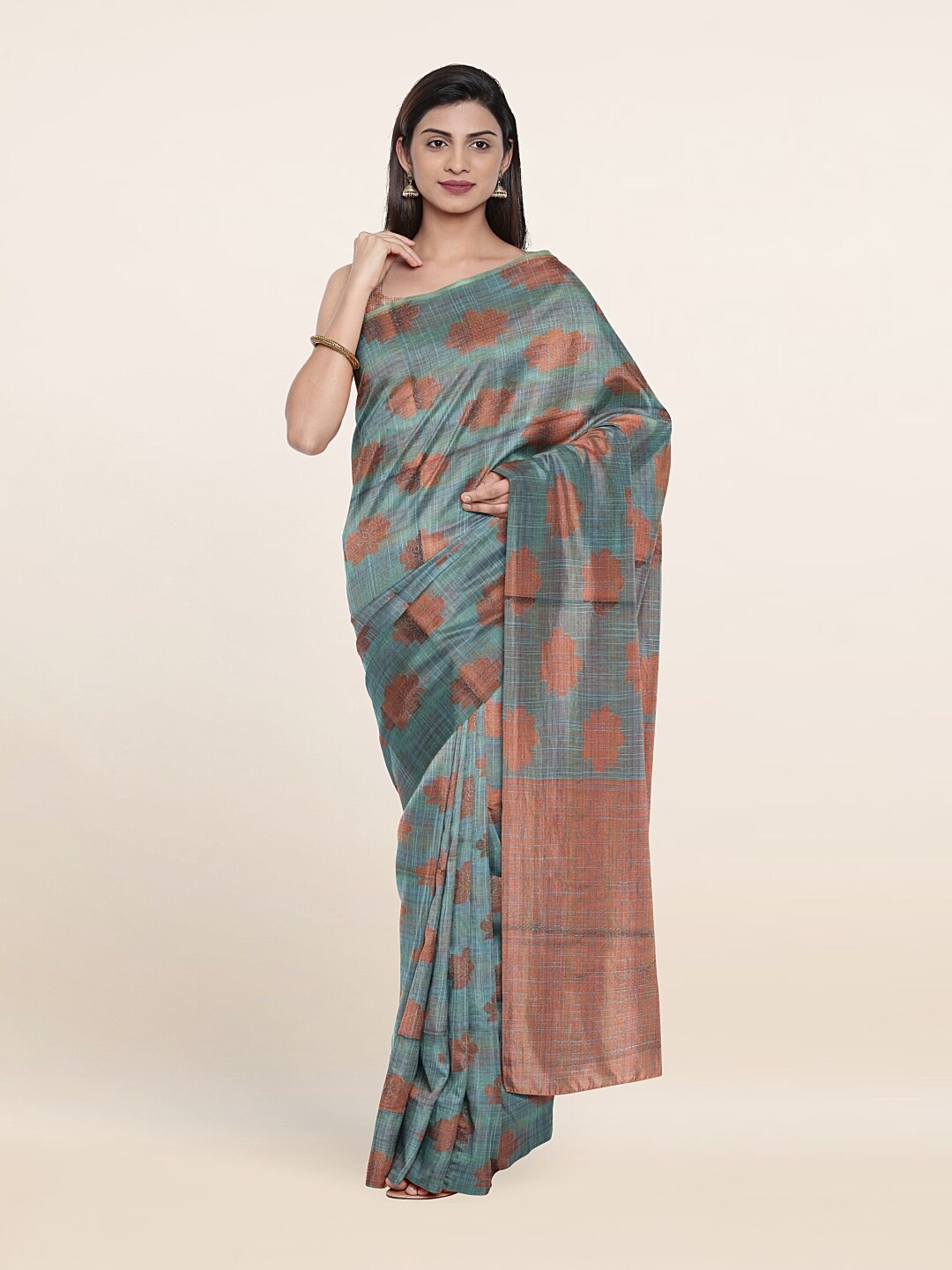 

Pothys Blue & Rust Woven Design Zari Saree