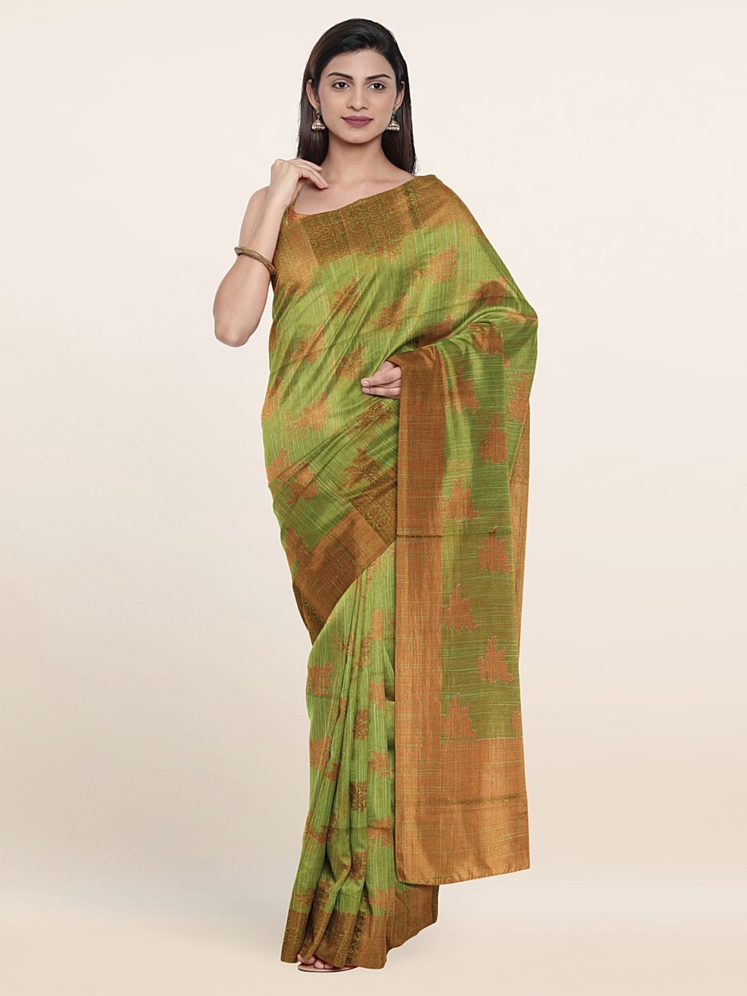 

Pothys Green & Gold-Toned Floral Saree