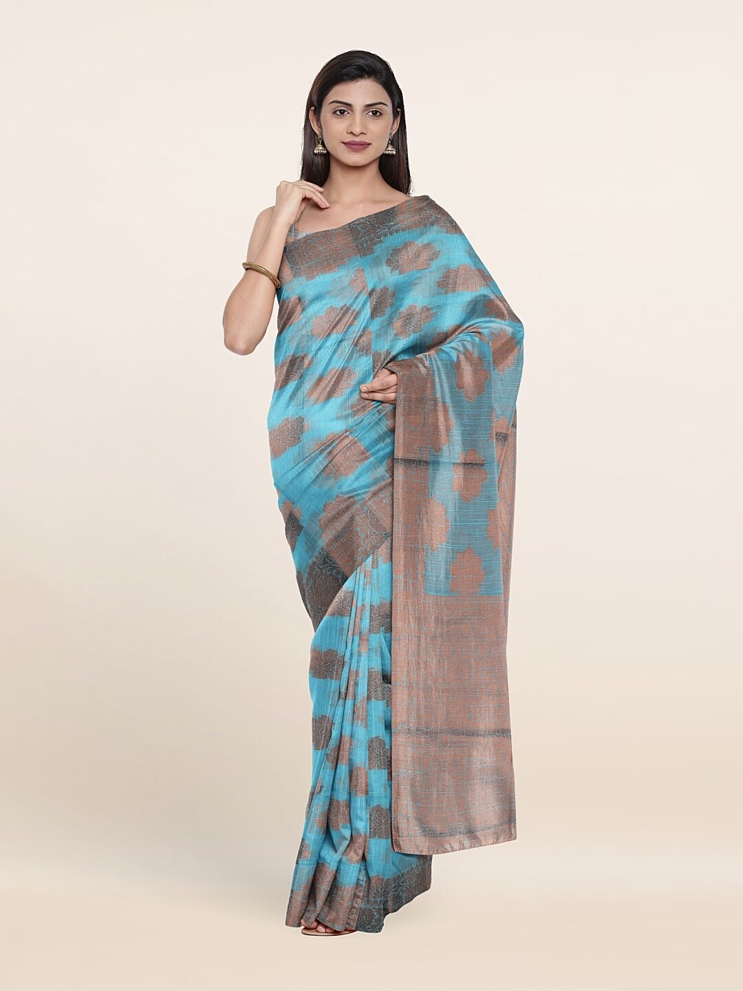 

Pothys Blue & Copper-Toned Ethnic Motifs Cotton Blend Saree