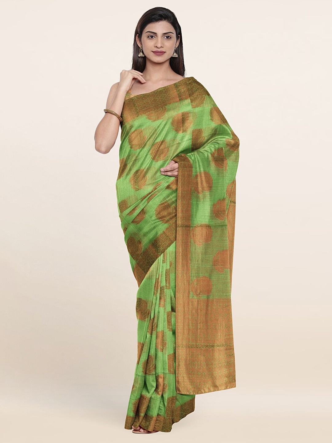 

Pothys Green & Gold-Toned Woven Design Saree
