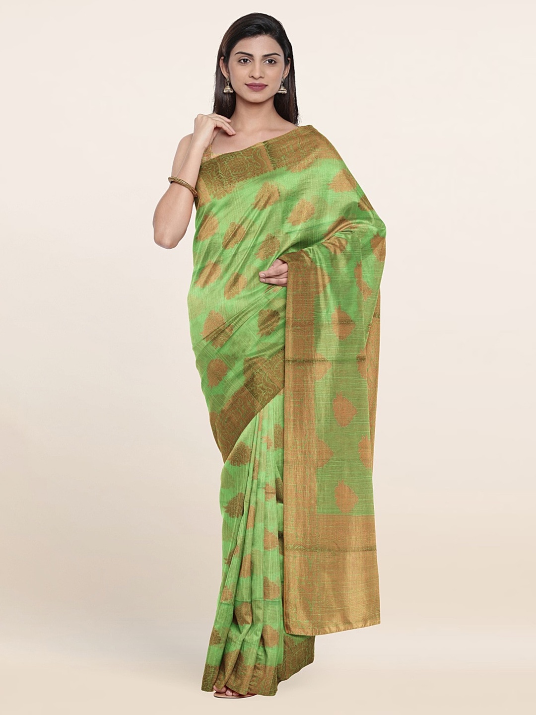 

Pothys Green & Gold-Toned Woven Design Saree