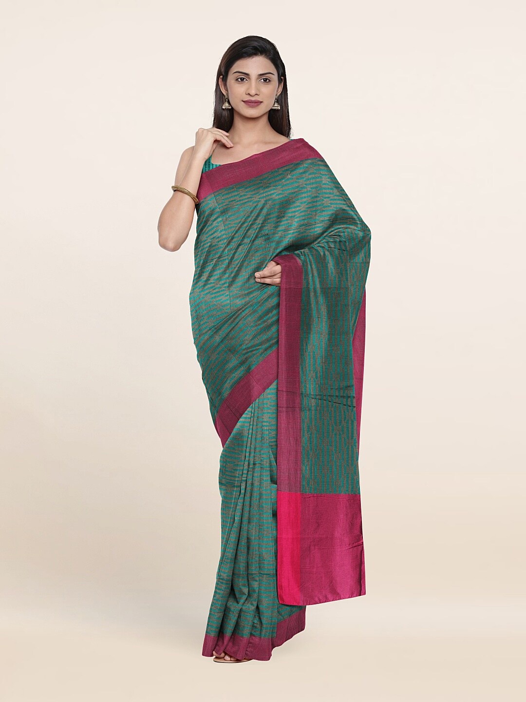 

Pothys Green & Magenta Woven Design Supernet Saree