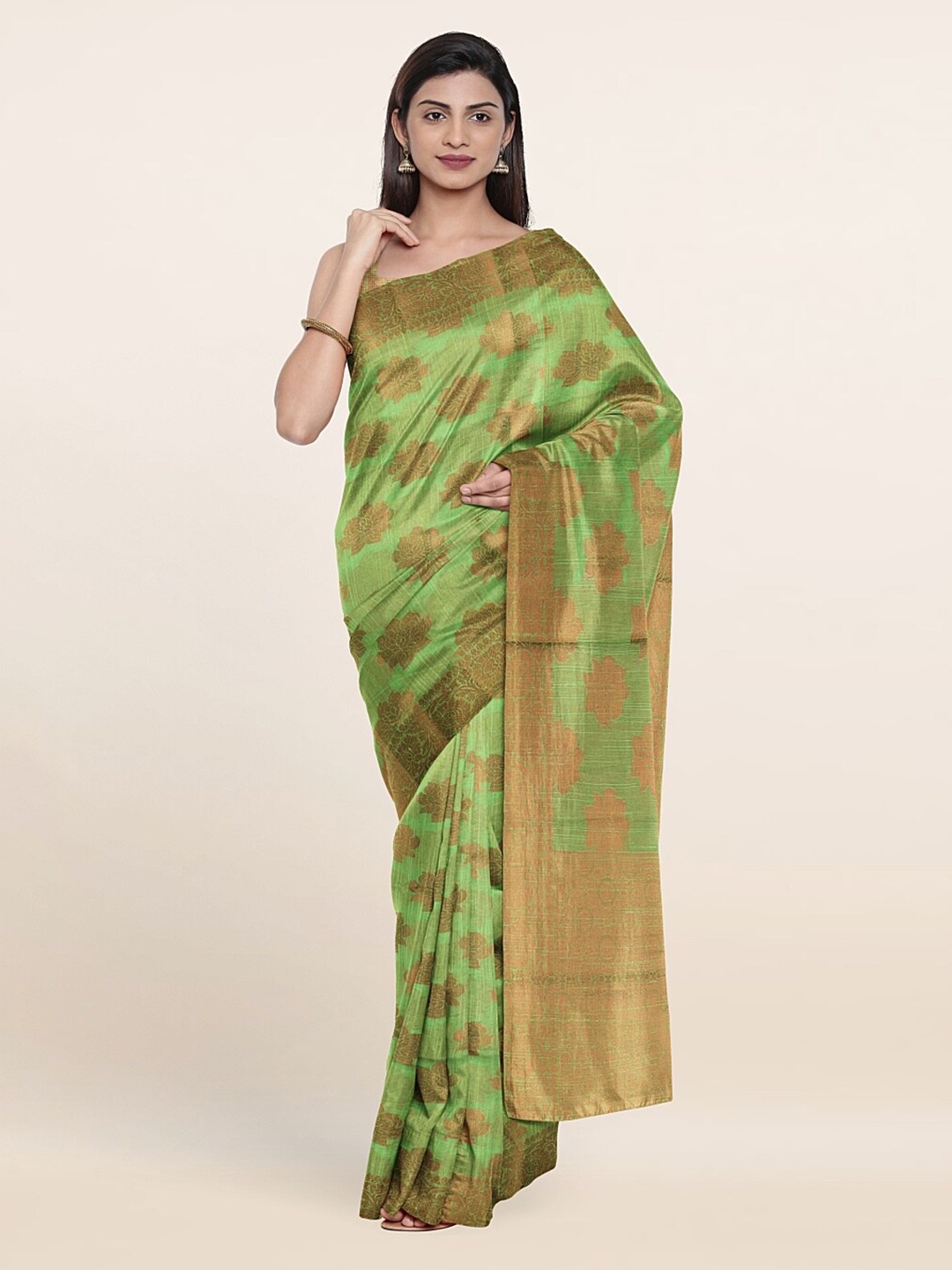 

Pothys Green & Gold-Toned Woven Design Saree