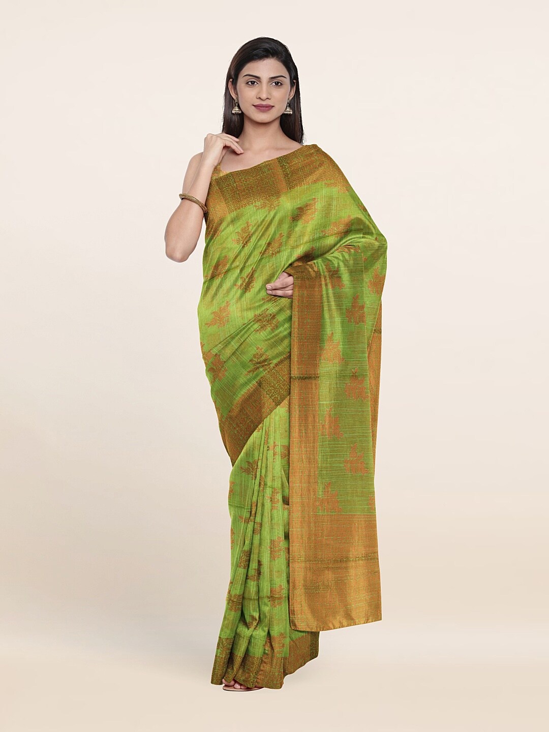 

Pothys Green & Gold-Toned Floral Saree